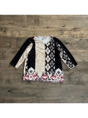 CHICOS EUC Black Long Sleeve Printed Tunic